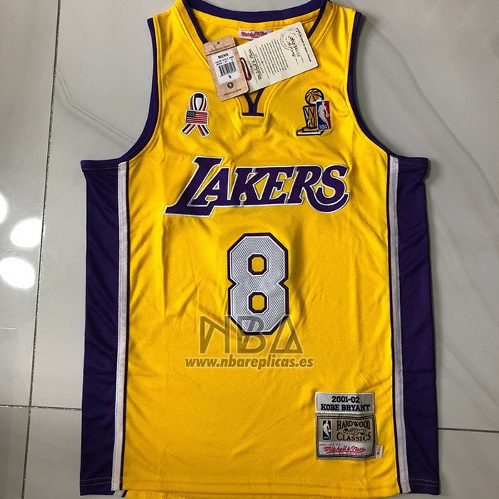 Camiseta Los Angeles Lakers Kobe Bryant NO 8 Mitchell & Ness 2001-02 Amarillo
